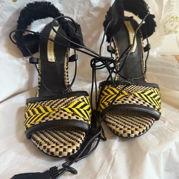 Zara Black and Yellow Woven Lace Up Sandals - Picture 8 of 9